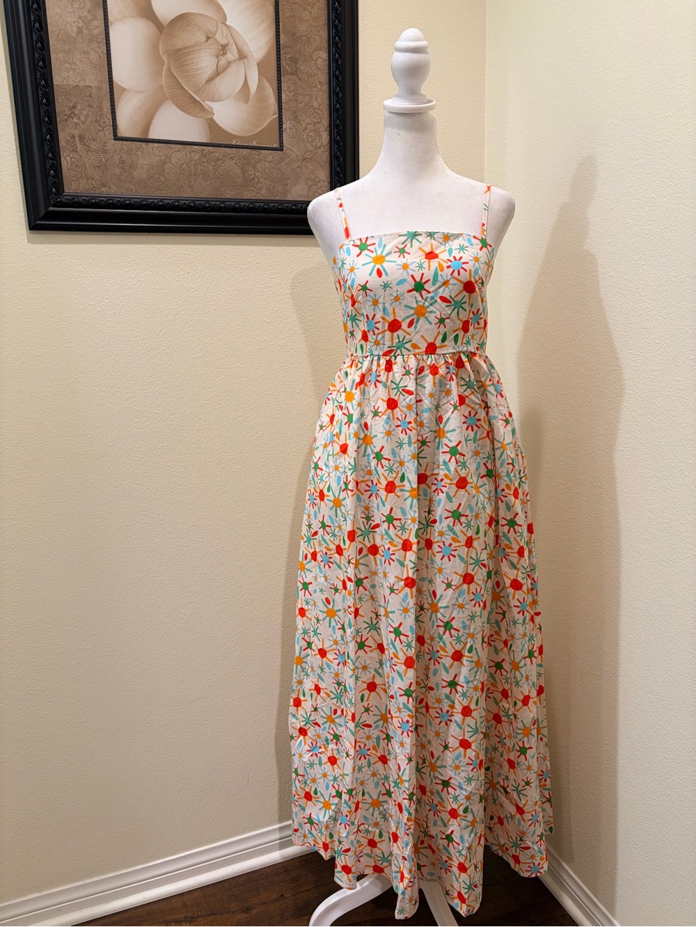 Meet Me In Santorini Orange and Green Floral Spaghetti-Strap Maxi size S NWT